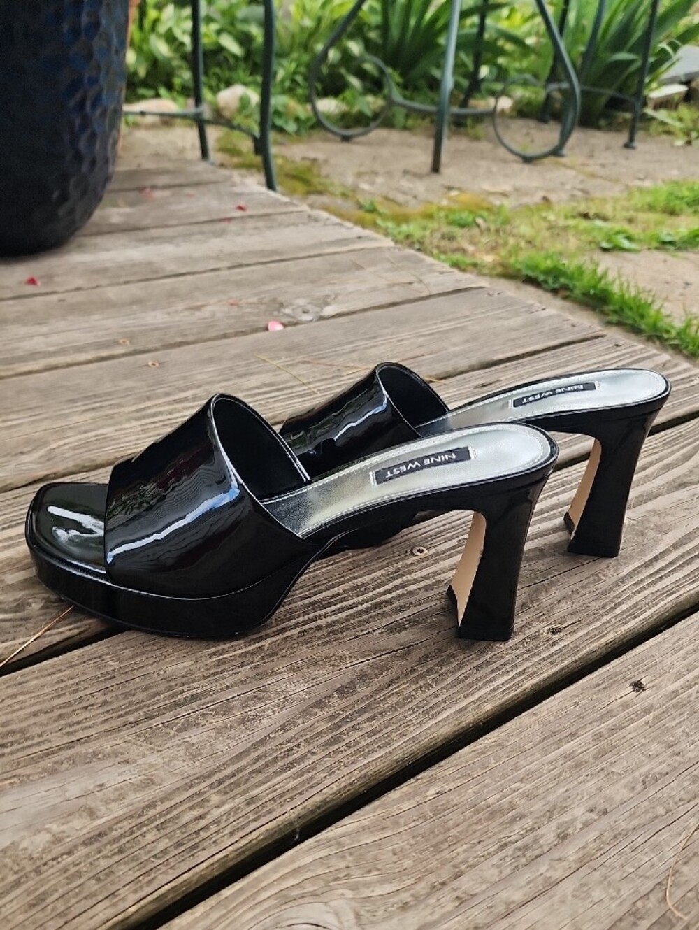Nine West Beez Platform Black Patent Open-Toe Mule Heels 8.5 - Picture 6 of 13